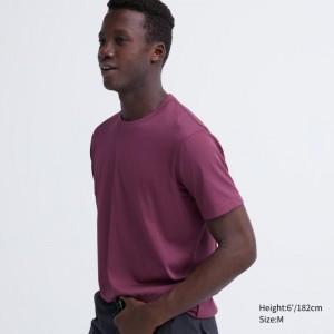 Men Uniqlo Dry Color Crew Neck Short-Sleeve T Shirts Purple | 7657177