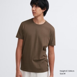 Men Uniqlo Dry Color Crew Neck Short-Sleeve T Shirts Brown | 1015820