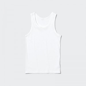 Men Uniqlo Dry Color Ribbed Tank Top White | 9873454