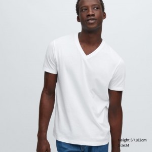 Men Uniqlo Dry Color V-Neck Short-Sleeve T Shirts White | 1524103
