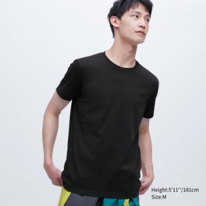 Women Uniqlo Dry Color Crew Neck Short-Sleeve T Shirts Black | 2737823