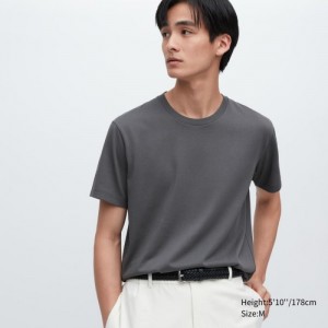 Women Uniqlo Dry Color Crew Neck Short-Sleeve T Shirts Grey | 5197115