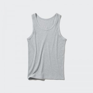 Women Uniqlo Dry Color Ribbed Tank Top Grey | 869481