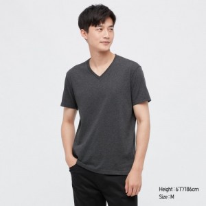 Women Uniqlo Dry Color V-Neck Short-Sleeve T Shirts Grey | 9925402