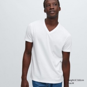 Women Uniqlo Dry Color V-Neck Short-Sleeve T Shirts White | 11723