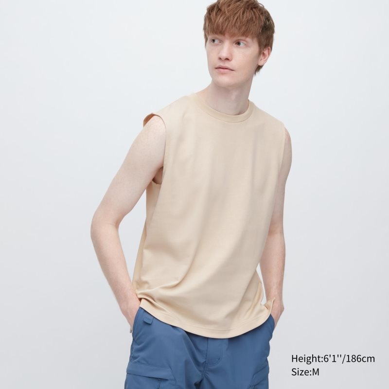 Men Uniqlo Airism Cotton Sleeveless Tank Top Beige | 1825362