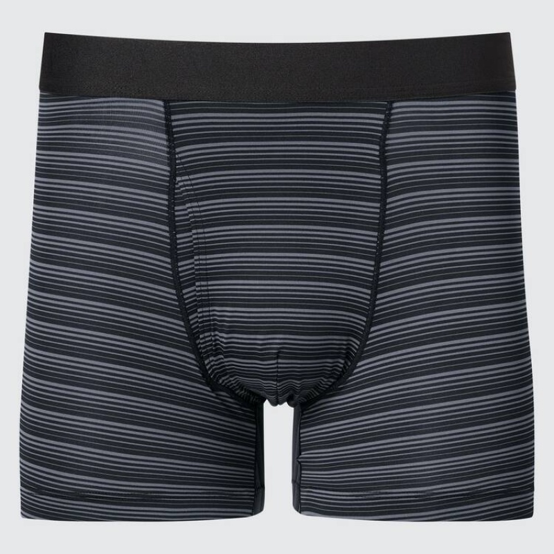 Men Uniqlo Airism Striped Boxers Underwear Black | 3801476