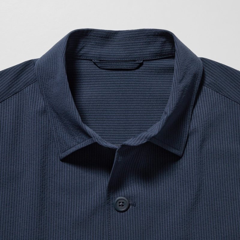 Men Uniqlo Airsense Shirt SeersuckerUltra Light Shirt Jackets Blue | 5138320
