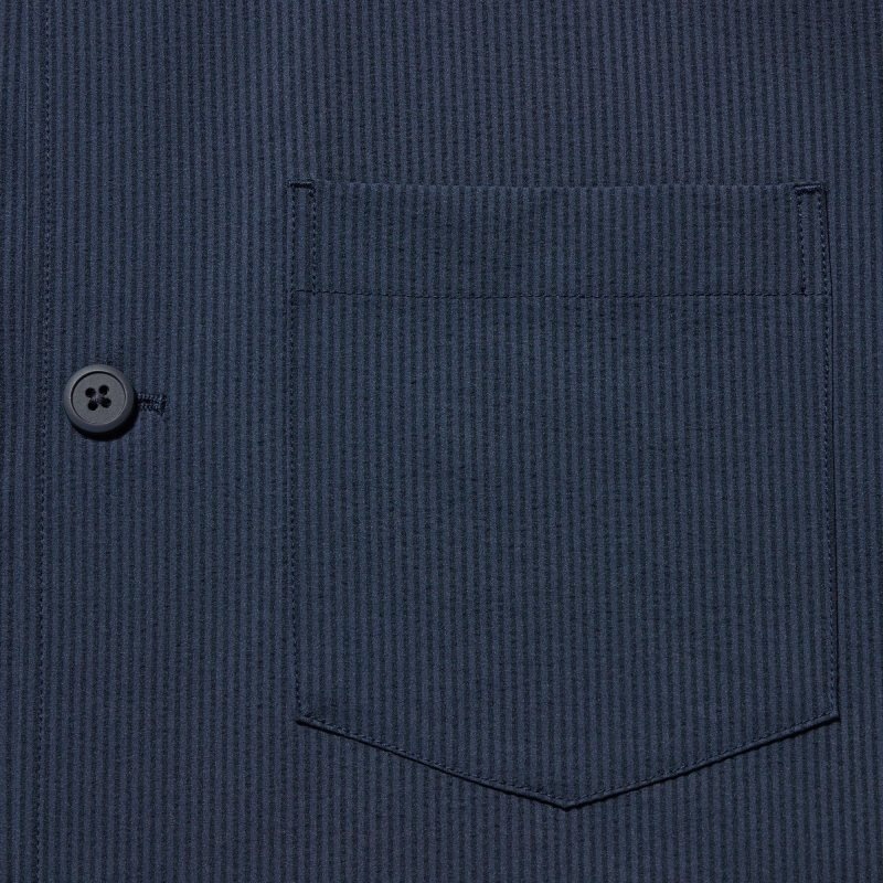 Men Uniqlo Airsense Shirt SeersuckerUltra Light Shirt Jackets Blue | 5138320