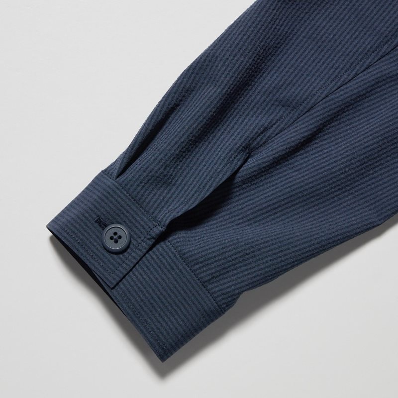 Men Uniqlo Airsense Shirt SeersuckerUltra Light Shirt Jackets Blue | 5138320