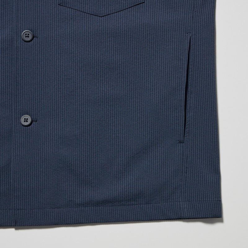 Men Uniqlo Airsense Shirt SeersuckerUltra Light Shirt Jackets Blue | 5138320