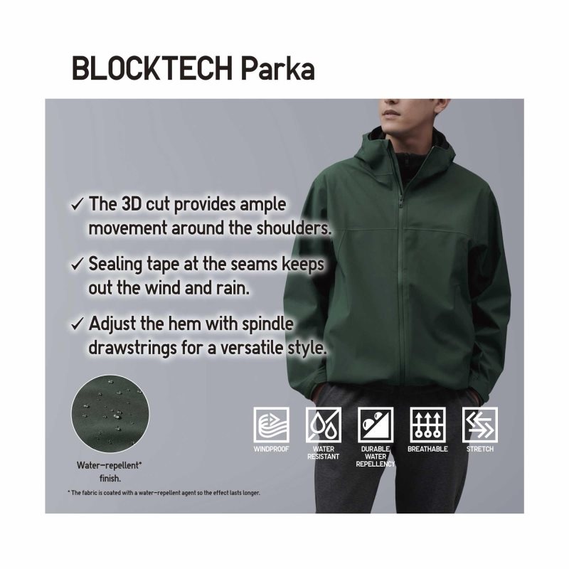 Men Uniqlo Blocktech 3d Cut Parka Olive | 2600869