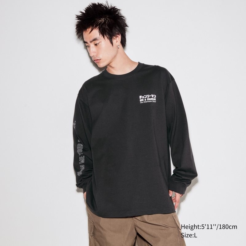Men Uniqlo Chainsaw Man × Kosuke Kawamura Ut Long-sleeve Graphic T Shirts Grey | 750621