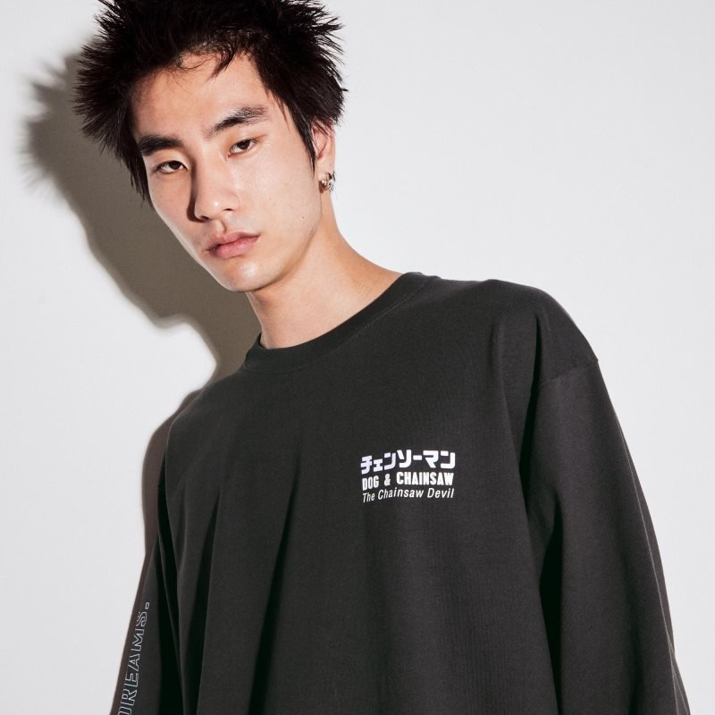Men Uniqlo Chainsaw Man × Kosuke Kawamura Ut Long-sleeve Graphic T Shirts Grey | 750621