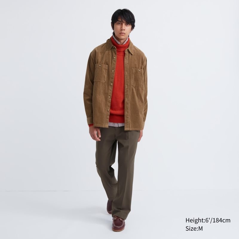 Men Uniqlo Corduroy Work Long-sleeve Shirts Brown | 4909368