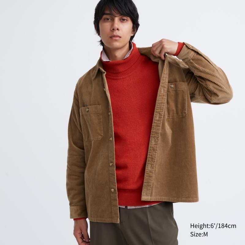 Men Uniqlo Corduroy Work Long-sleeve Shirts Brown | 4909368