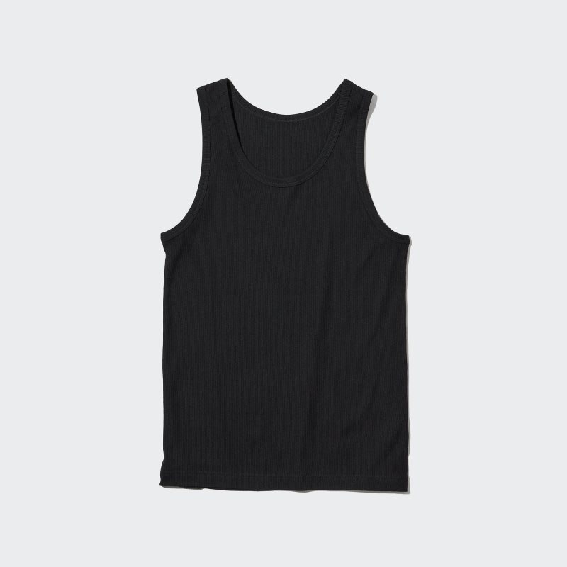 Men Uniqlo Dry Color Ribbed Tank Top Black | 2676450