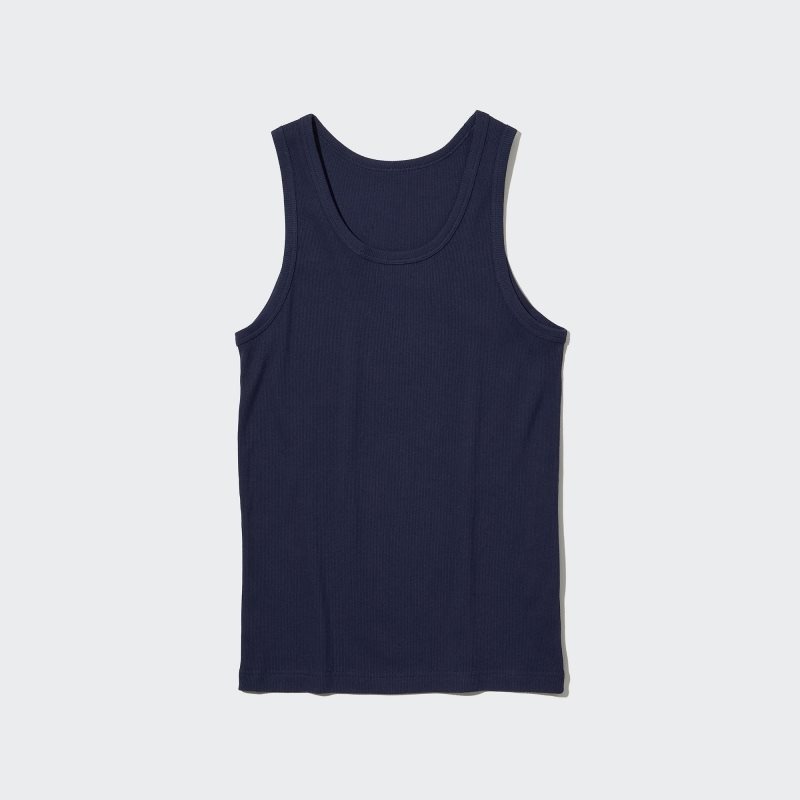 Men Uniqlo Dry Color Ribbed Tank Top Navy | 7519292