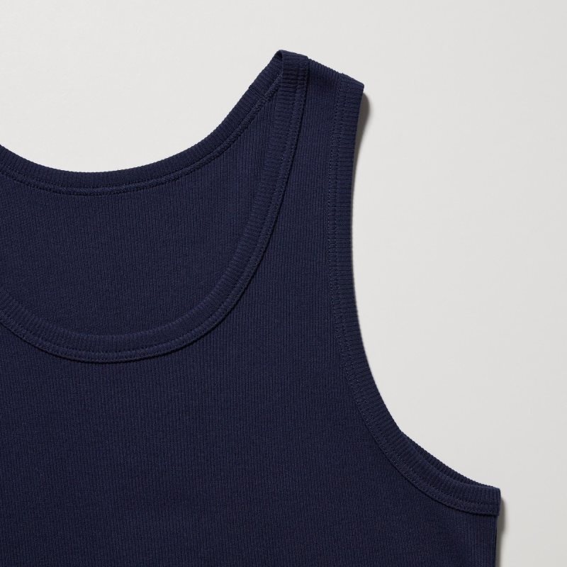 Men Uniqlo Dry Color Ribbed Tank Top Navy | 7519292