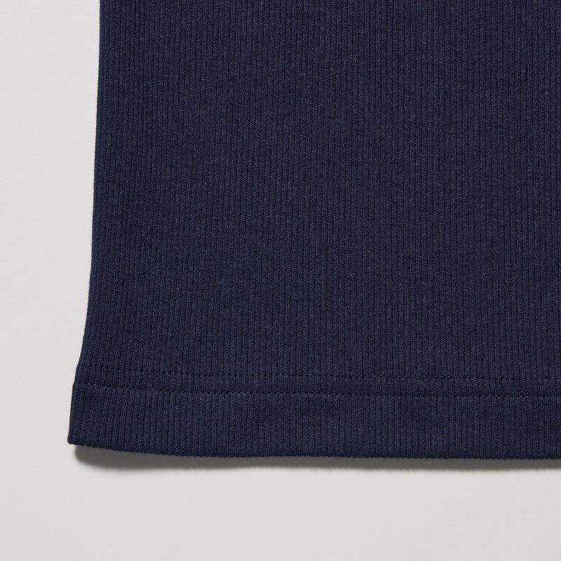 Men Uniqlo Dry Color Ribbed Tank Top Navy | 7519292