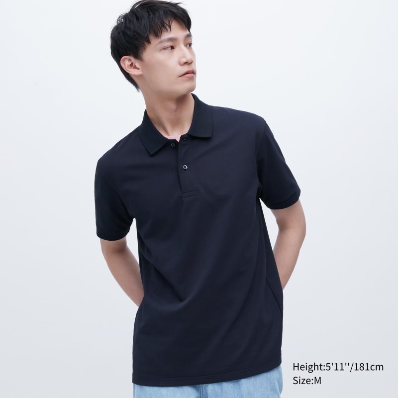 Men Uniqlo Dry Pique Short-sleeve Polo Shirts Navy | 2753299