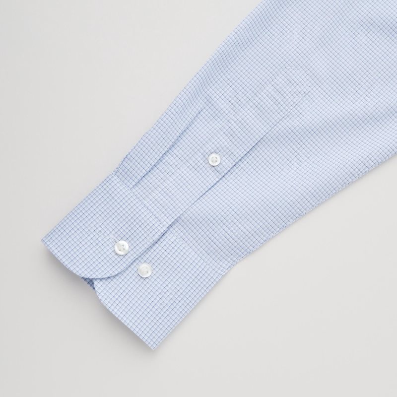 Men Uniqlo Easy Care Checked Stretch Slim-fit Long-sleeve Shirts Blue | 9856506