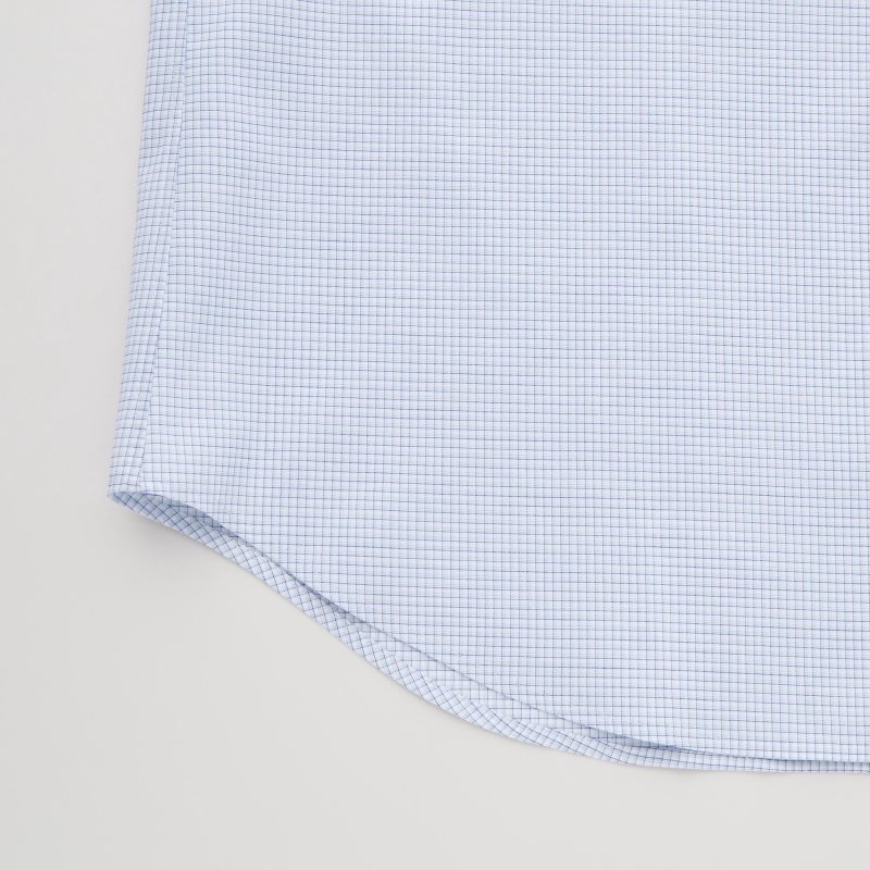 Men Uniqlo Easy Care Checked Stretch Slim-fit Long-sleeve Shirts Blue | 9856506