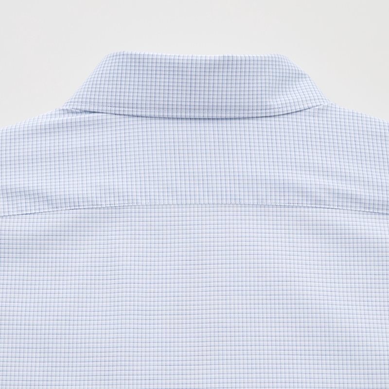 Men Uniqlo Easy Care Checked Stretch Slim-fit Long-sleeve Shirts Blue | 9856506