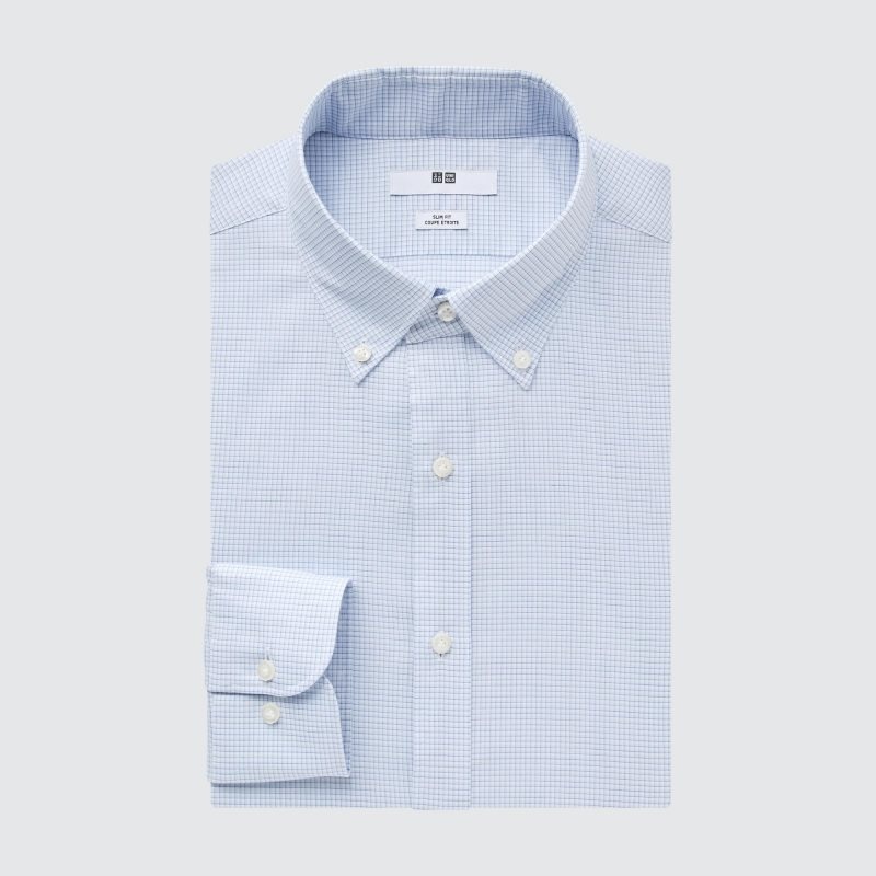 Men Uniqlo Easy Care Checked Stretch Slim-fit Long-sleeve Shirts Blue | 9856506