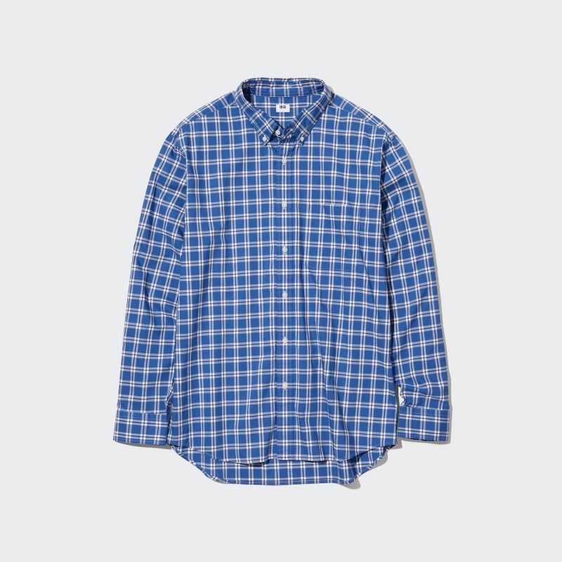 Men Uniqlo Extra Fine Cotton Broadcloth Long-sleeve Shirts Blue | 3973005
