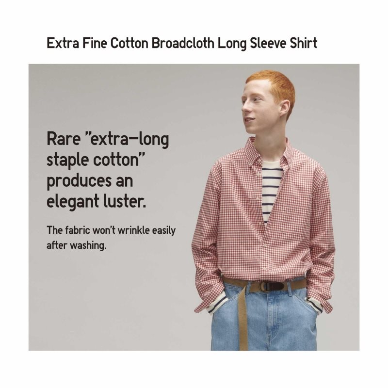 Men Uniqlo Extra Fine Cotton Broadcloth Long-sleeve Shirts Blue | 3973005