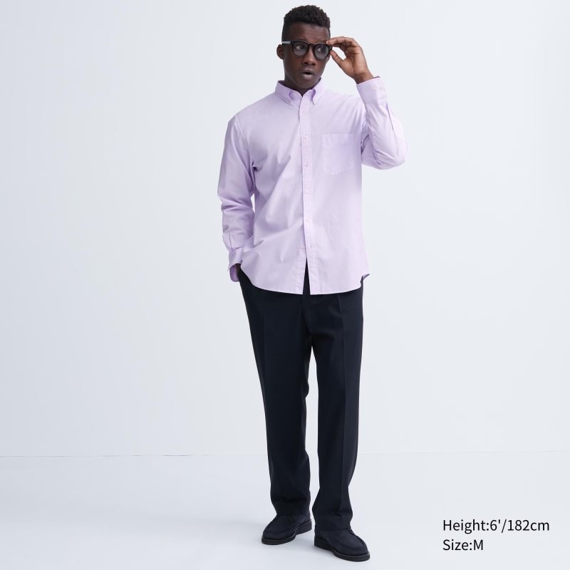 Men Uniqlo Extra Fine Cotton Broadcloth Long-sleeve Shirts Purple | 7820507