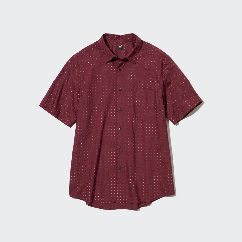 Men Uniqlo Extra Fine Cotton Short-sleeve Shirts Burgundy | 8767424