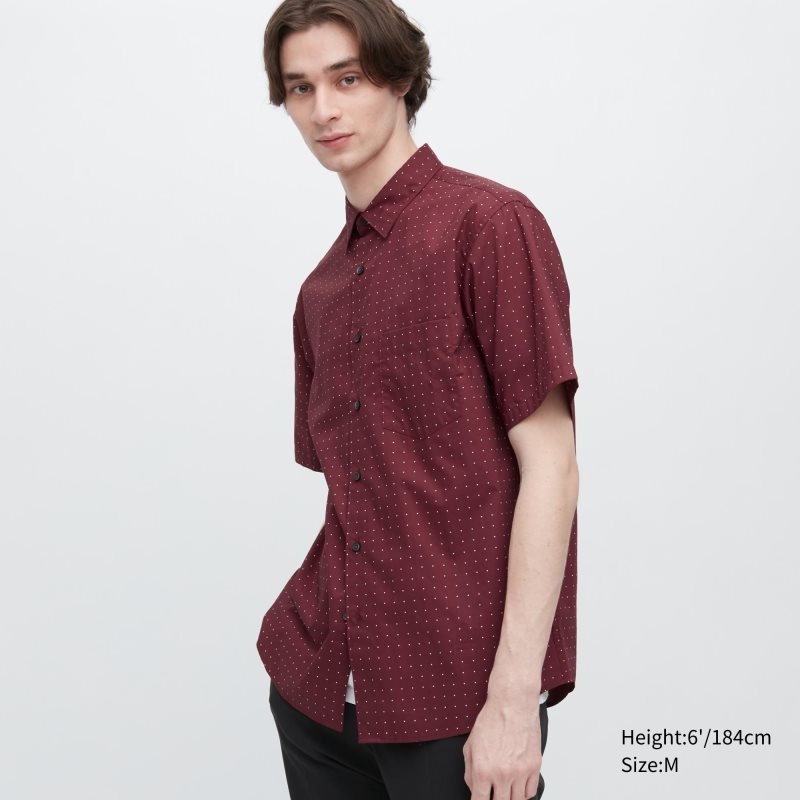 Men Uniqlo Extra Fine Cotton Short-sleeve Shirts Burgundy | 8767424