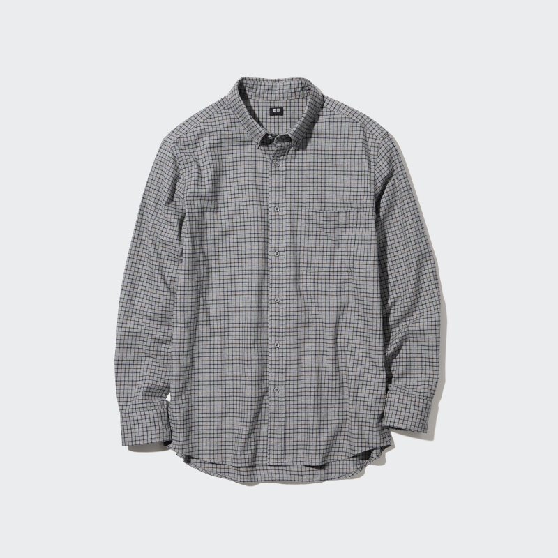 Men Uniqlo Flannel Checked Long-sleeve Shirts Grey | 2400815