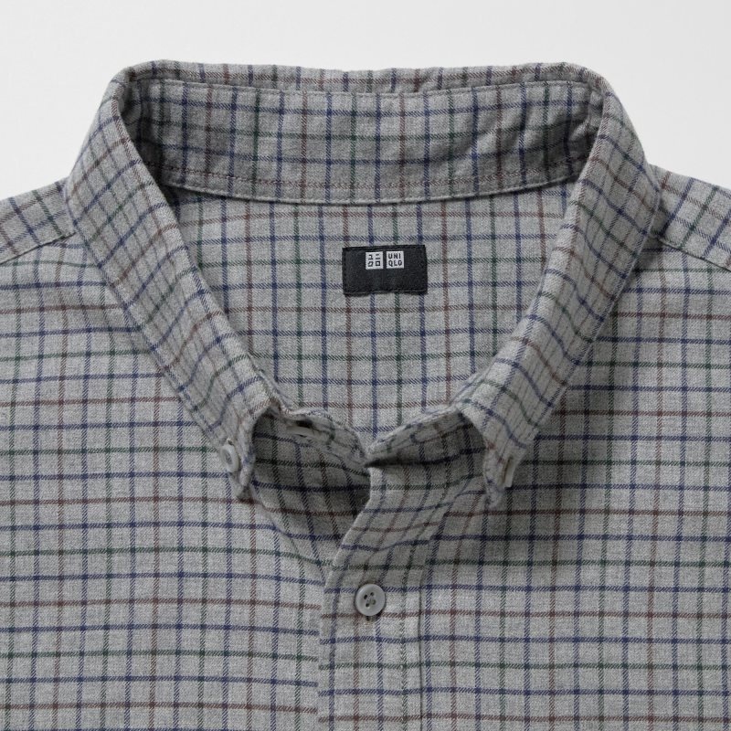 Men Uniqlo Flannel Checked Long-sleeve Shirts Grey | 2400815