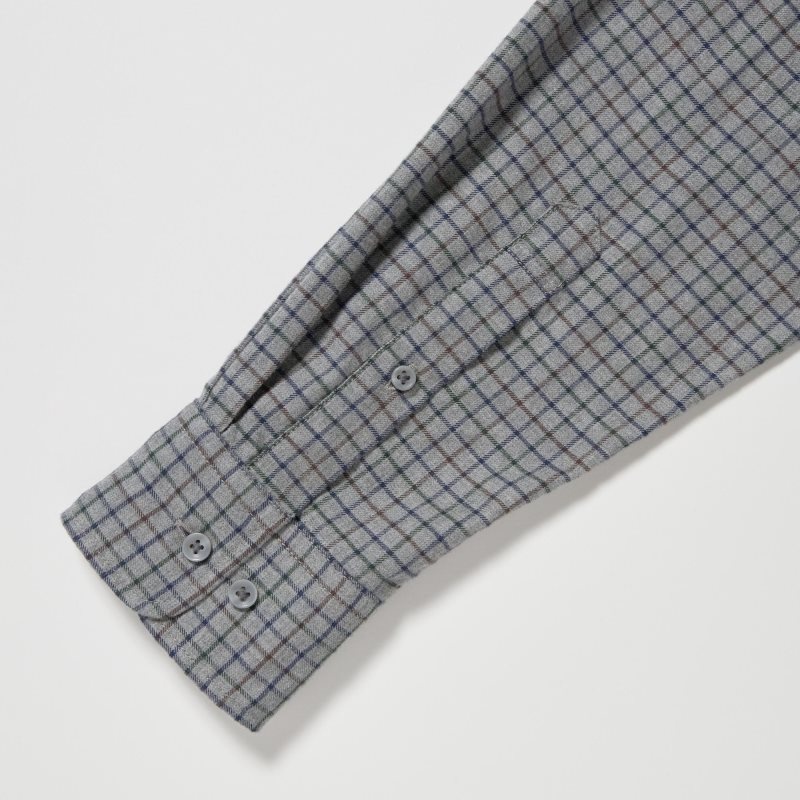 Men Uniqlo Flannel Checked Long-sleeve Shirts Grey | 2400815