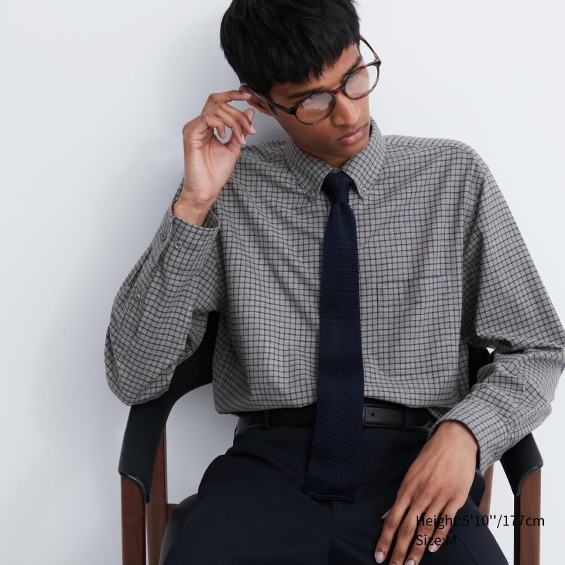 Men Uniqlo Flannel Checked Long-sleeve Shirts Grey | 2400815