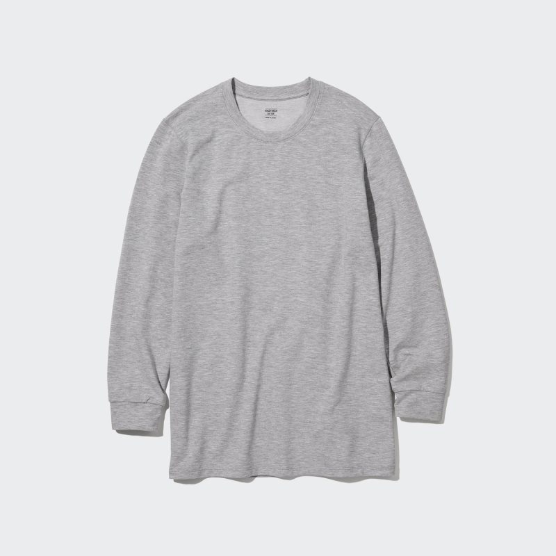 Men Uniqlo Heattech Cotton Crew Neck Extra Warm T Shirts Grey | 2517605