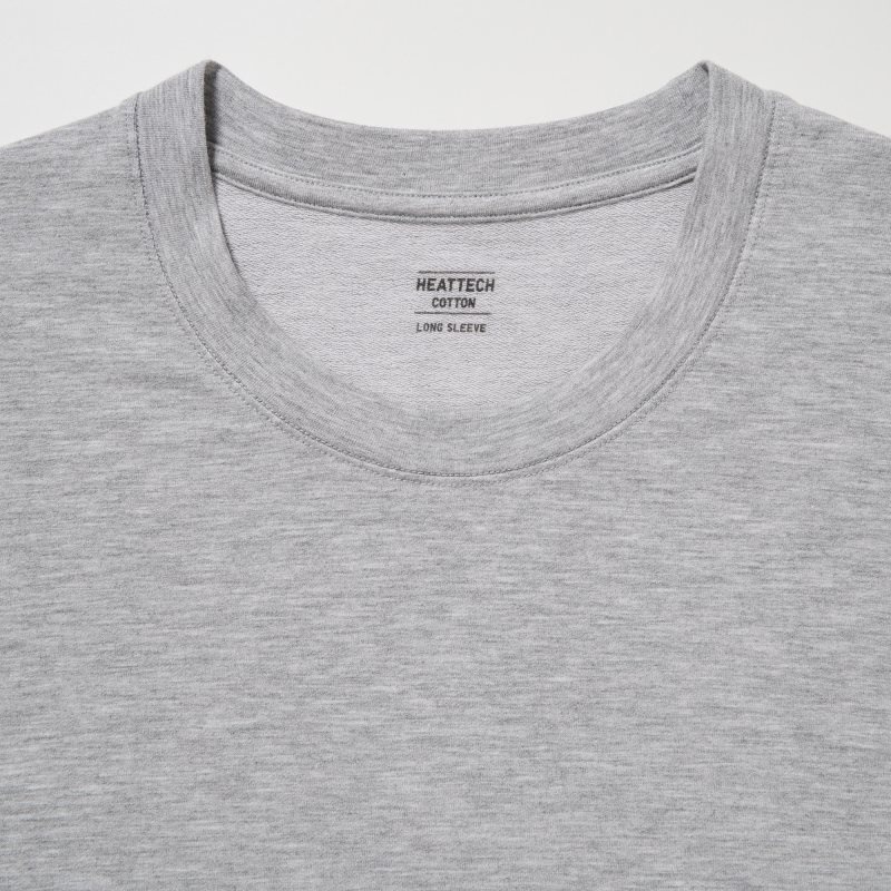 Men Uniqlo Heattech Cotton Crew Neck Extra Warm T Shirts Grey | 2517605