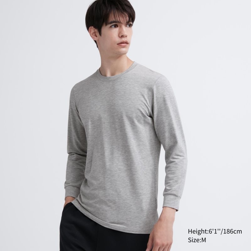 Men Uniqlo Heattech Cotton Crew Neck Extra Warm T Shirts Grey | 2517605