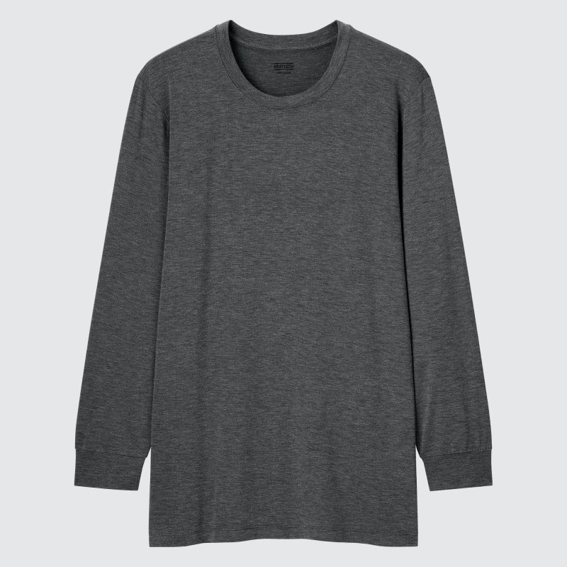 Men Uniqlo Heattech Crew Neck Long-sleeve T Shirts Grey | 7250486
