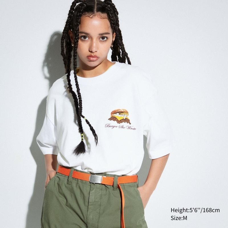 Men Uniqlo L.A. Eats Ut Oversized Short-sleeve Graphic Burger She Wrote T Shirts White | 4179607