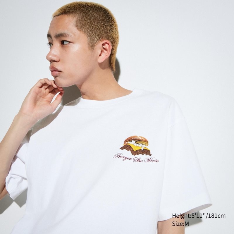 Men Uniqlo L.A. Eats Ut Oversized Short-sleeve Graphic Burger She Wrote T Shirts White | 4179607