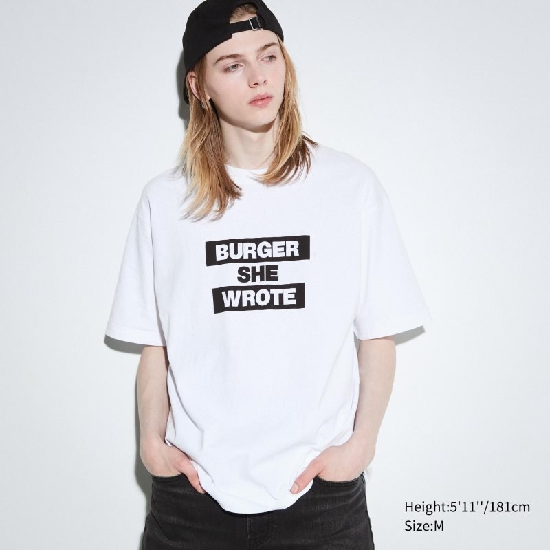 Men Uniqlo L.A. Eats Ut Oversized Short-sleeve Graphic Burger She Wrote T Shirts White | 9030963