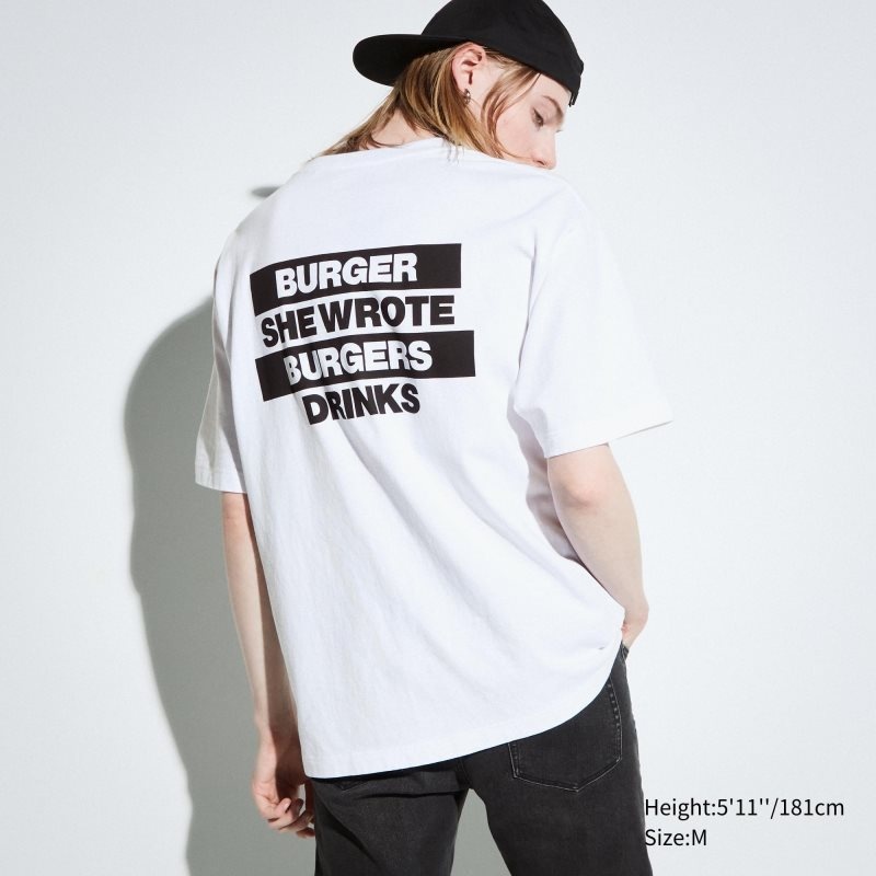 Men Uniqlo L.A. Eats Ut Oversized Short-sleeve Graphic Burger She Wrote T Shirts White | 9030963
