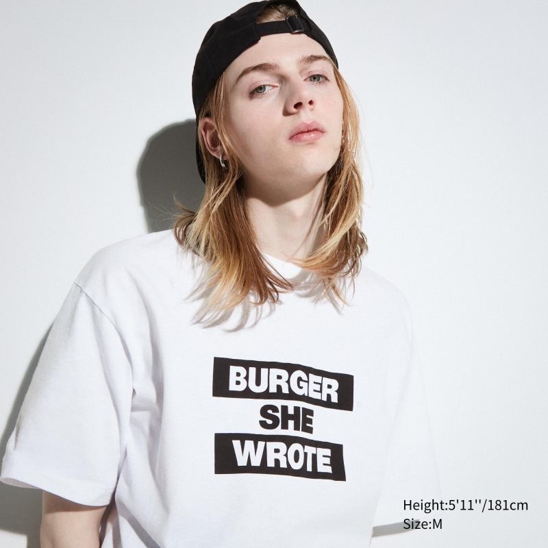 Men Uniqlo L.A. Eats Ut Oversized Short-sleeve Graphic Burger She Wrote T Shirts White | 9030963