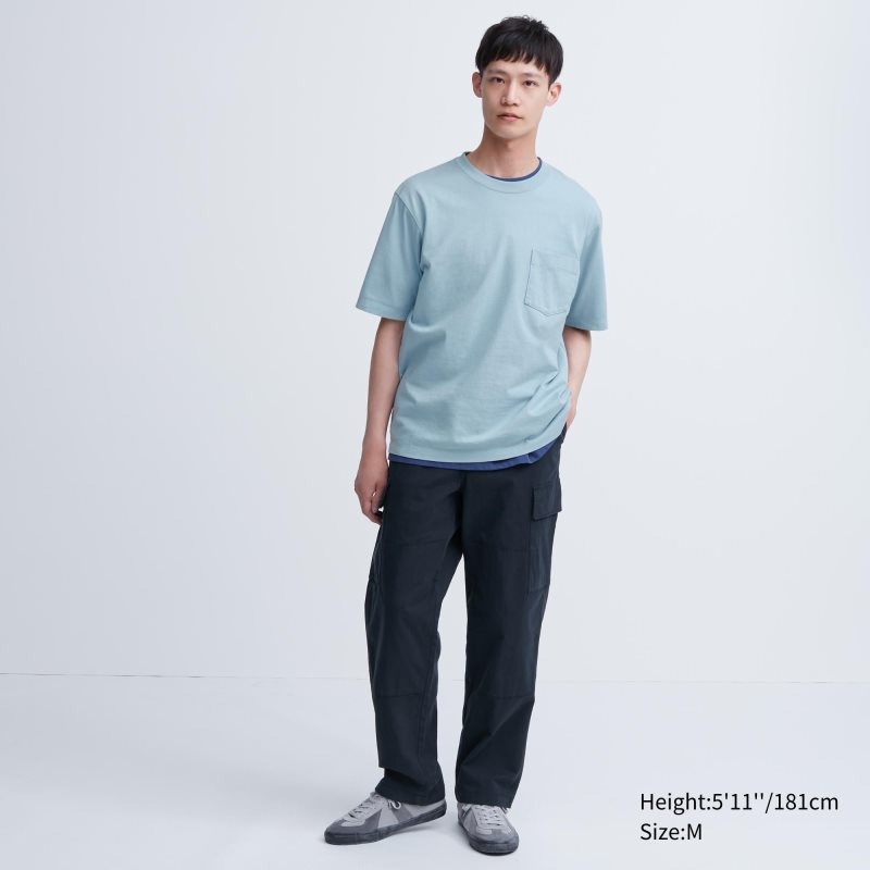 Men Uniqlo Oversized Pocket Crew Neck Half-sleeve T Shirts White | 7619223