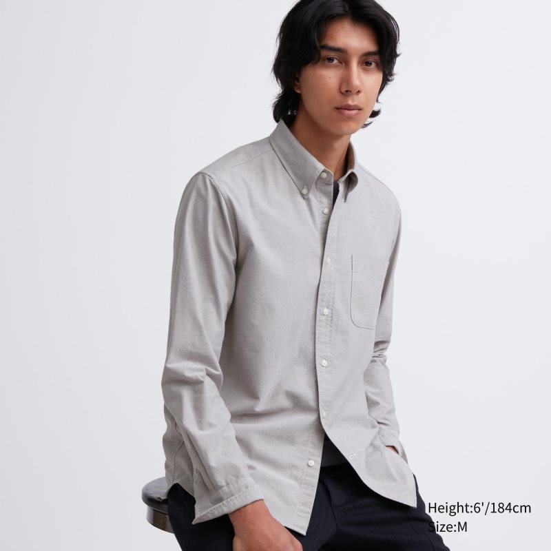 Men Uniqlo Oxford Slim-fit Long-sleeve Shirts Grey | 4672354