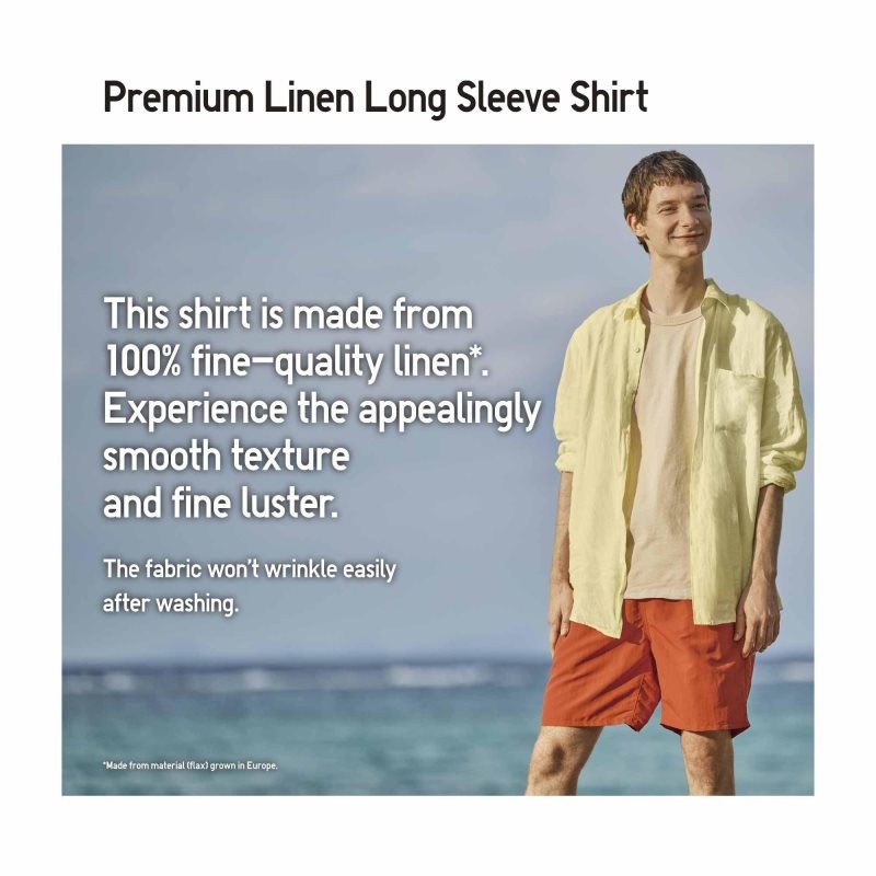 Men Uniqlo Premium Linen Long-sleeve Shirts Blue | 6908774